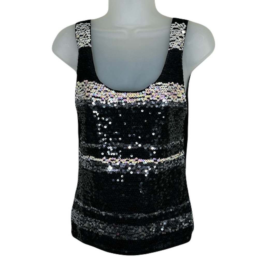 The Limited Sequin Tank‎ Top Size M Stretchy Black Silver Sparkle Bling Glam